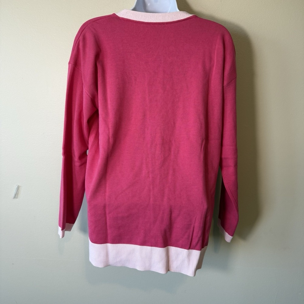 TALBOTS Large petite Pink Cardigan Contrasting Trim Stretch Knit Cotton Blend - Picture 4 of 8